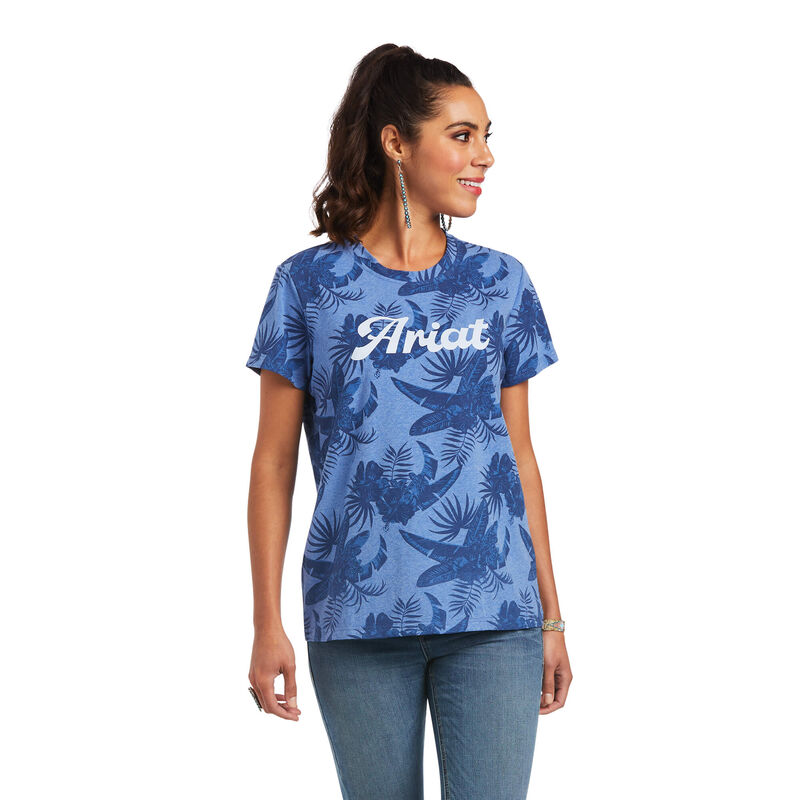 Camisetas Ariat Real Island Azules Mujer - Chile 416-GNCZPJ